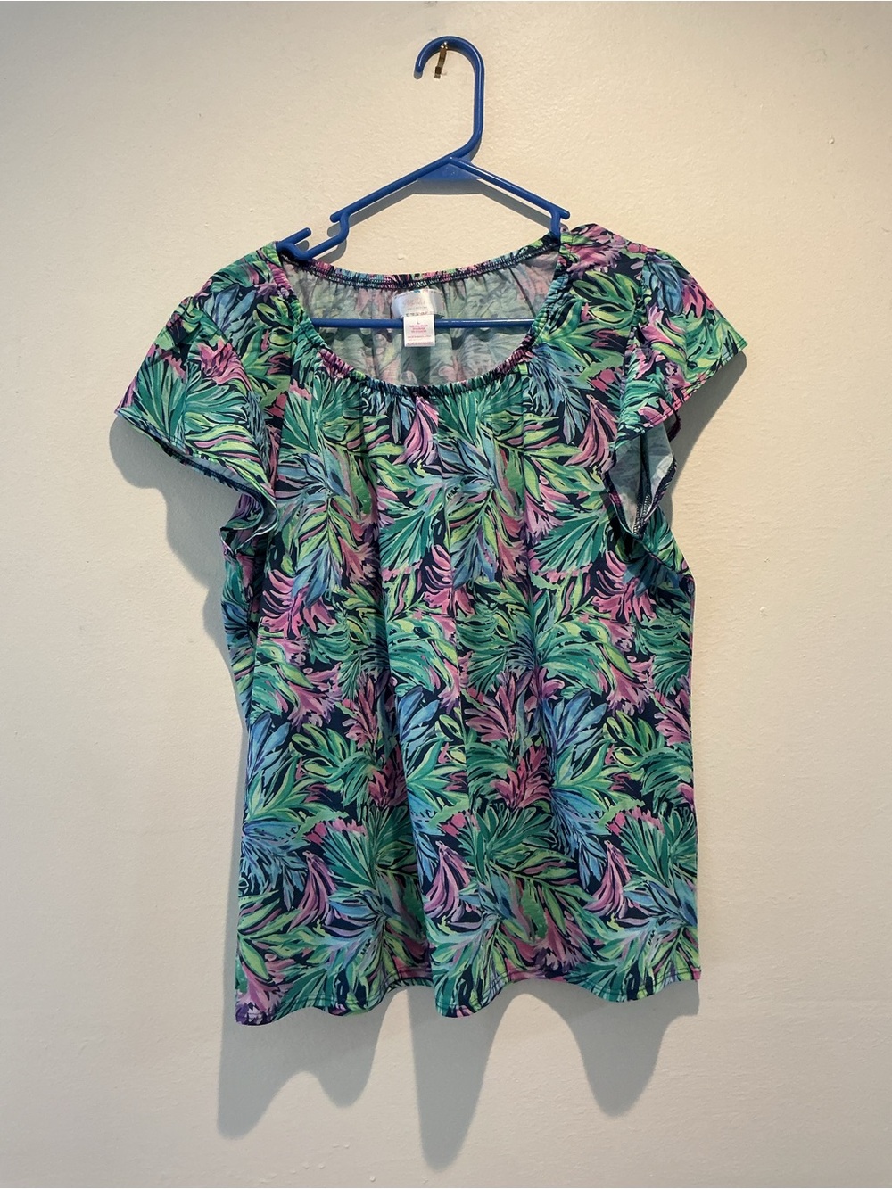 Stella Parker Tropical Floral Flutter Sleeve Top Large